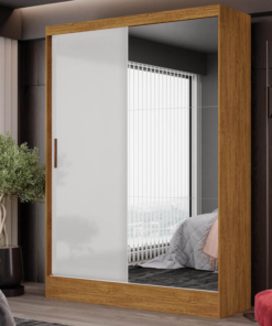 Guarda-Roupa Solteiro Santiago Plus Com Espelho 2 Portas Larg. 1.31m Cinamomo/Off Carioca Móveis