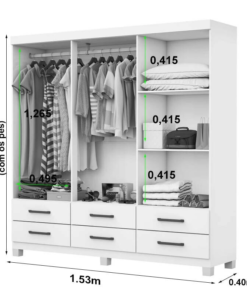 Alternative view of Guarda-Roupa Solteiro Dallas Larg. 1.53m 6 Portas 6 Gavetas Cinamomo/Branco Com Pés Carioca
