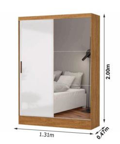 Guarda-Roupa Solteiro Santiago Plus Com Espelho 2 Portas Larg. 1.31m Cinamomo/Branco Carioca Móveis - Imagem 3