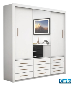 Guarda-Roupa Casal Anjos Branco 3 Portas 9 Gavetas C/ 1 Espelho Larg. 1.91m - Carioca