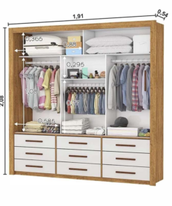 Guarda-roupa Casal Anjos Cinamomo/Off 3 Portas 9 Gavetas C/ 1 Espelho Larg. 1.91m - Carioca - Imagem 2