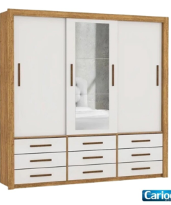 Guarda-roupa Casal Anjos Cinamomo/Off 3 Portas 9 Gavetas C/ 1 Espelho Larg. 1.91m - Carioca