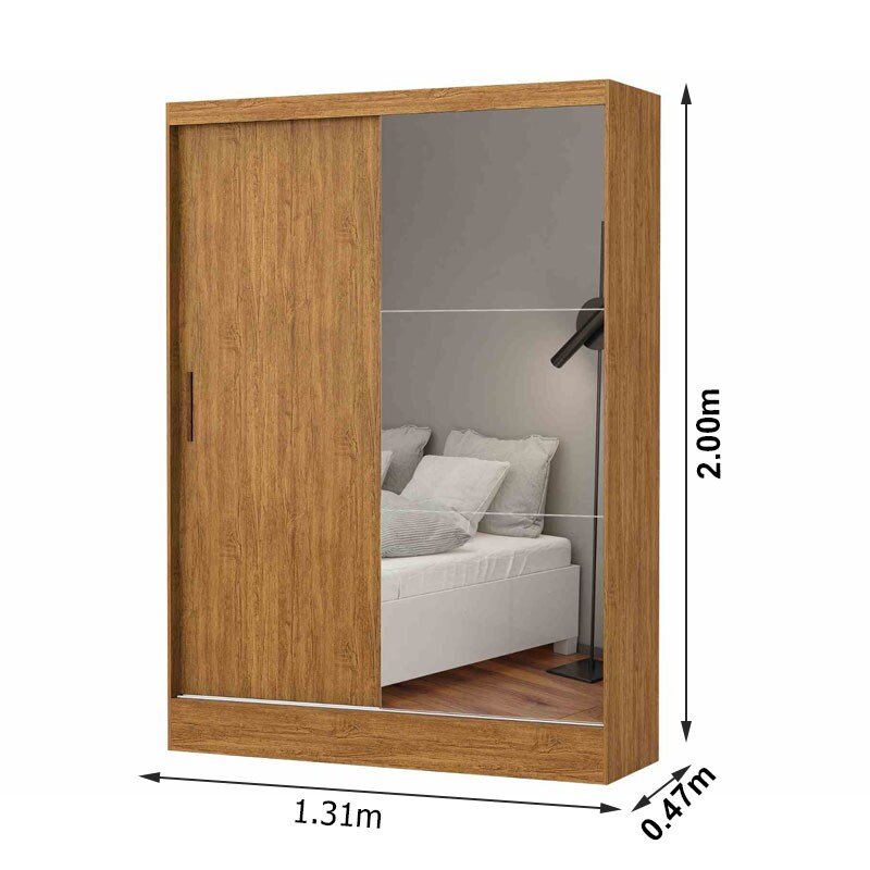 Guarda-Roupa Solteiro Santiago Plus Com Espelho 2 Portas Larg. 1.31m Cinamomo Carioca Móveis - Imagem 3