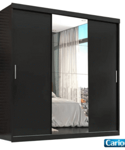 Guarda-Roupa Casal Veneza Preto 3 Portas C/ 1 Espelho Larg. 1.88m - Carioca
