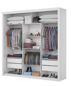 Roupeiro Casal Veneza Cinamomo/Branco 3 Portas 4 Gavetas C/ 1 Espelho Larg. 1.88m - Carioca - Imagem 2