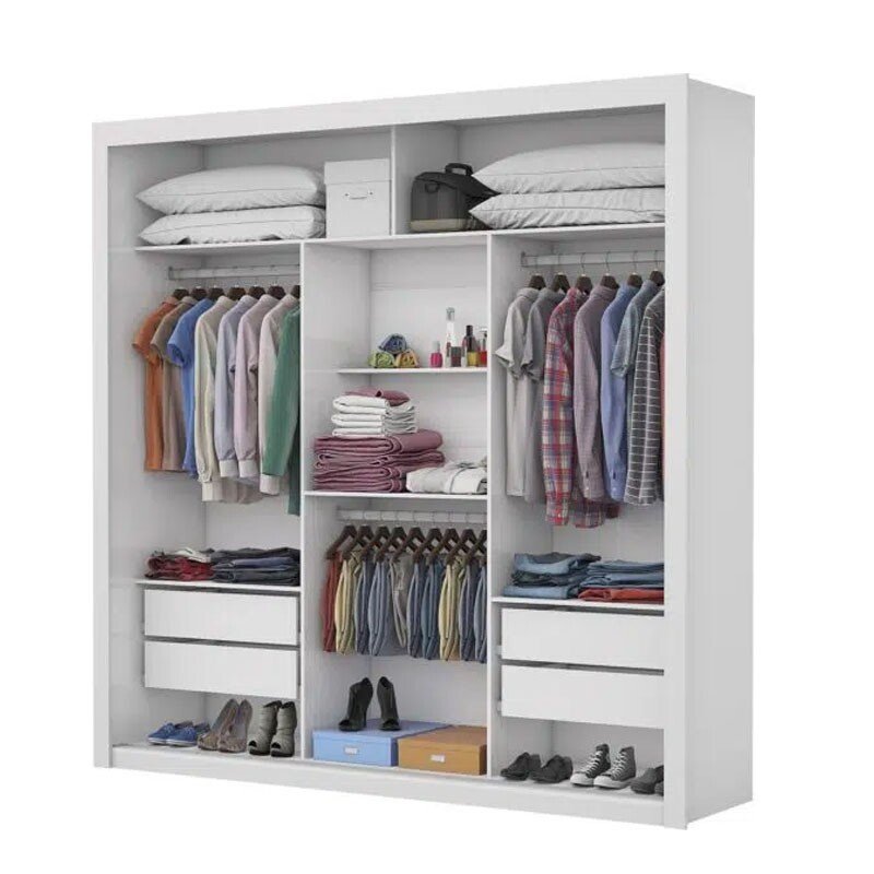 Roupeiro Casal Veneza Cinamomo/Branco 3 Portas 4 Gavetas C/ 1 Espelho Larg. 1.88m - Carioca - Imagem 2