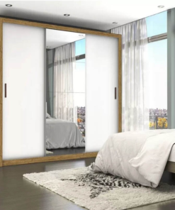 Roupeiro Casal Veneza Cinamomo/Branco 3 Portas 4 Gavetas C/ 1 Espelho Larg. 1.88m - Carioca