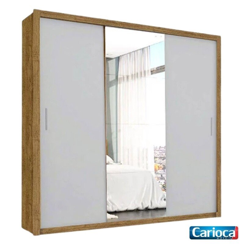 Guarda-roupa Casal Veneza Cinamomo/Off 3 Portas 4 Gavetas C/ 1 Espelho Larg. 1.88m - Carioca