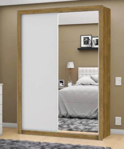 Guarda-Roupa Solteiro 2 portas Itália Com Espelho Freijó/Branco Carioca