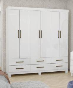 Guarda-Roupa Solteiro Dallas Larg. 1.53m 6 Portas 6 Gavetas Branco Com Pés Carioca