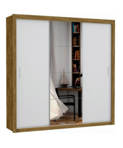 Guarda-Roupa Casal Veneza Larg. 1.88m 3 Portas com Espelho Freijó/Branco Carioca