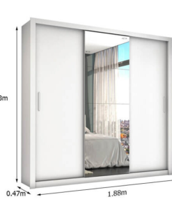 Guarda-Roupa Casal Veneza Larg. 1.88m 3 Portas com Espelho Branco Carioca - Imagem 3
