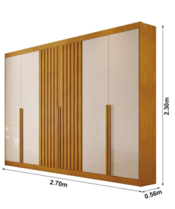 Roupeiro Casal Siena Nature/Off 6 Portas 6 Gavetas Ripado 100% MDF Larg. 2.70m - Bianchi - Imagem 3