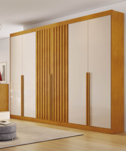 Roupeiro Casal Siena Nature/Off 6 Portas 6 Gavetas Ripado 100% MDF Larg. 2.70m - Bianchi