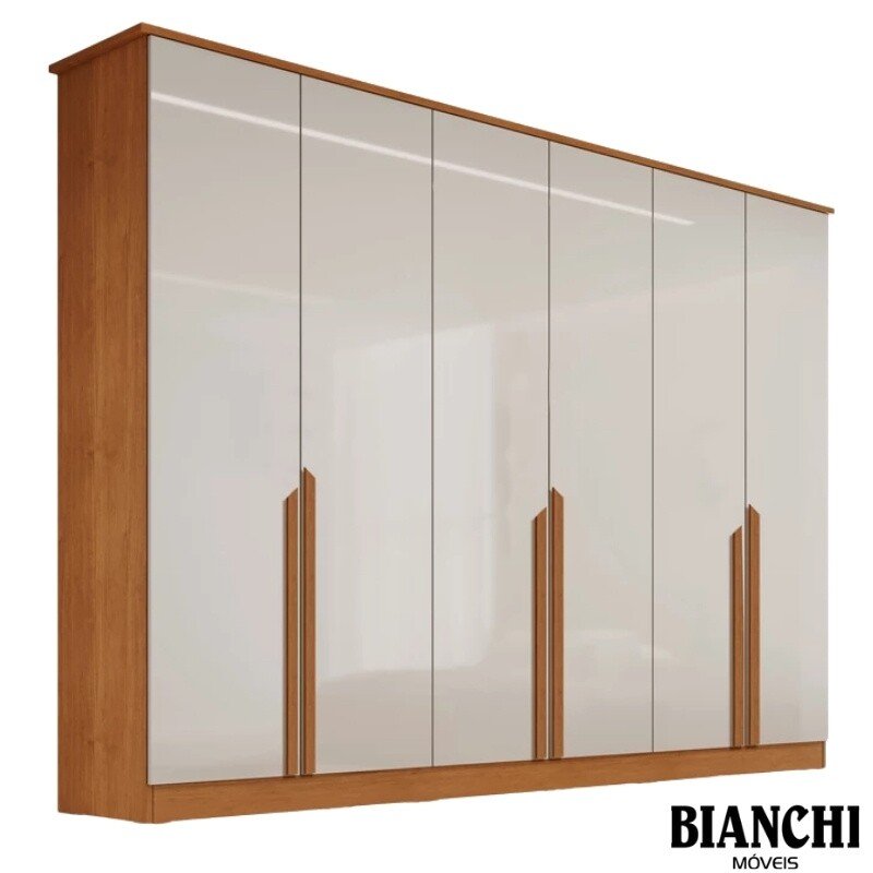 Guarda-roupa Casal Bianca 6 Portas Larg. 2.30m 100% MDF Nature/Off - Bianchi