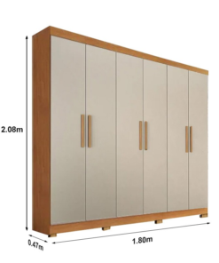 Guarda-roupa Casal Sergipe Nature/Off 6 Portas C/ Pés 100% MDF Larg. 1.80m - Bianchi - Imagem 3