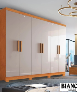 Guarda-roupa Casal Sergipe Nature/Off 6 Portas C/ Pés 100% MDF Larg. 1.80m - Bianchi