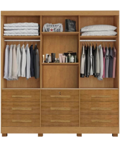 Alternative view of Roupeiro Casal Athenas Nature 3 Portas 9 Gavetas C/ Espelho e Pés 100% MDF Larg. 1.80m - Bianchi