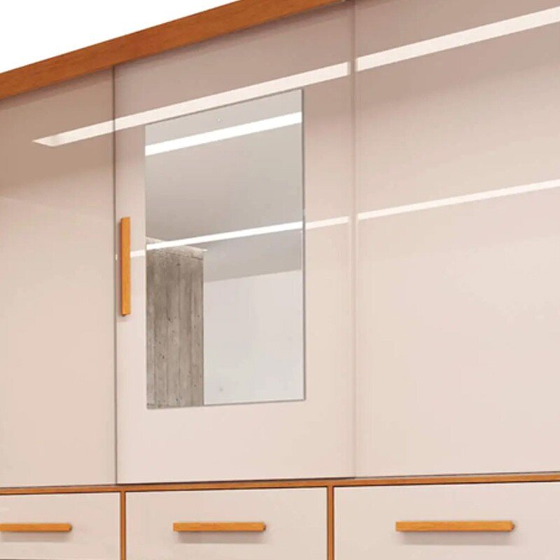 Guarda-roupa Casal Athenas Nature/Off 3 Portas 9 Gavetas C/ Espelho e Pés 100% MDF Larg. 1.80m - Bianchi - Imagem 2