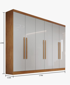 Roupeiro Casal Genova Nature/Off 6 Portas 6 Gavetas 100% MDF Larg. 2.70m - Bianchi - Imagem 3