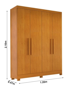 Guarda-Roupa Solteiro 4 Portas Larg. 1.20m Sergipe Nature 100% MDF Com Pés Bianchi - Imagem 3