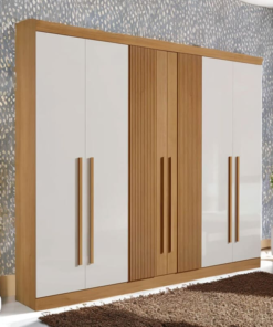 Roupeiro Casal Da Vinci Plus Cinamomo/Off 6 Portas 6 Gavetas 100% MDF Detalhe Ripado Larg. 2.75m - D doro