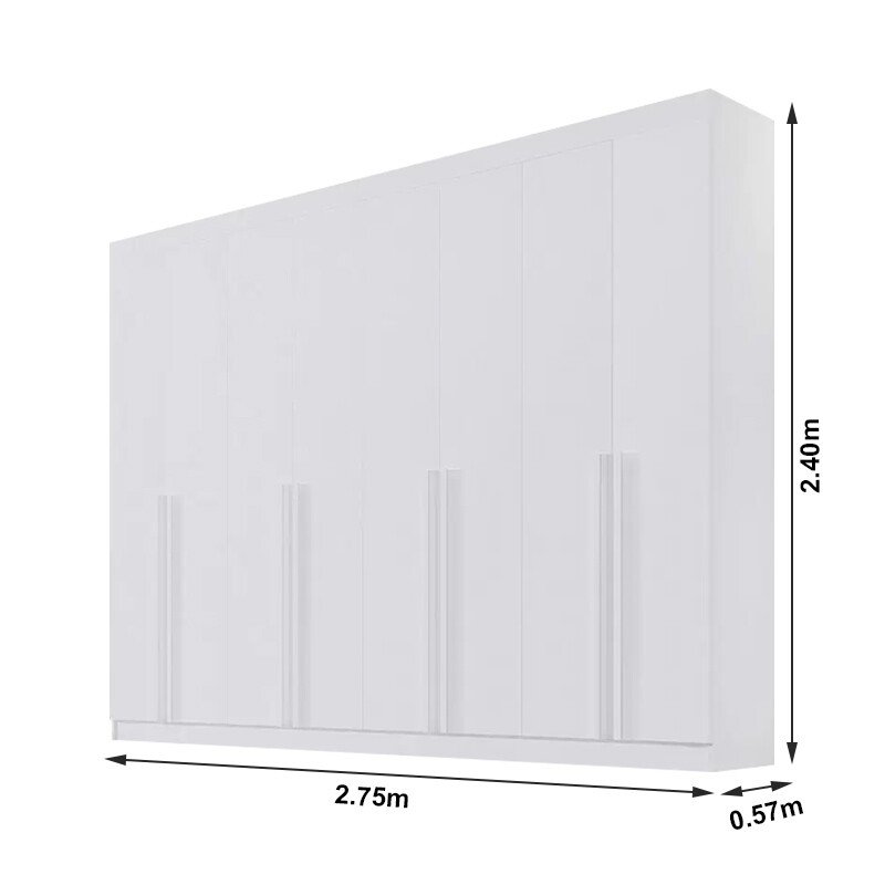 Roupeiro Casal Daymond Branco 8 Portas 8 Gavetas 100% MDF Larg. 2.75m - D Doro - Imagem 3