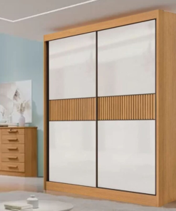 Guarda-Roupa Solteiro Santorini C/Detalhe Ripado 100% MDF  2 Portas Larg. 1.85m Cinamomo/Off D Doro