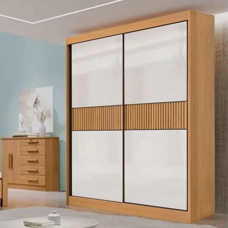 Guarda-Roupa Solteiro Santorini C/Detalhe Ripado 100% MDF 2 Portas Larg. 1.85m Cinamomo/Off D Doro