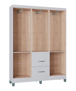 Roupeiro Solteiro Milão Branco 6 Portas 2 Gavetas C/Pés Larg. 1.35m - Poquema - Imagem 2