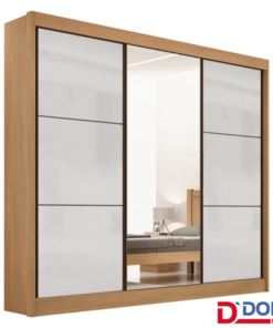 Roupeiro Casal Cristal Cinamomo/Off 3 Portas 6 Gavetas C/ 1 Espelho Portas Flex 100% MDF Larg. 2.42m - D Doro