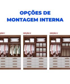Roupeiro Solteiro Mônaco Castanho/Off 4 Portas 8 Gavetas Larg. 1.60m - D Doro - Imagem 2