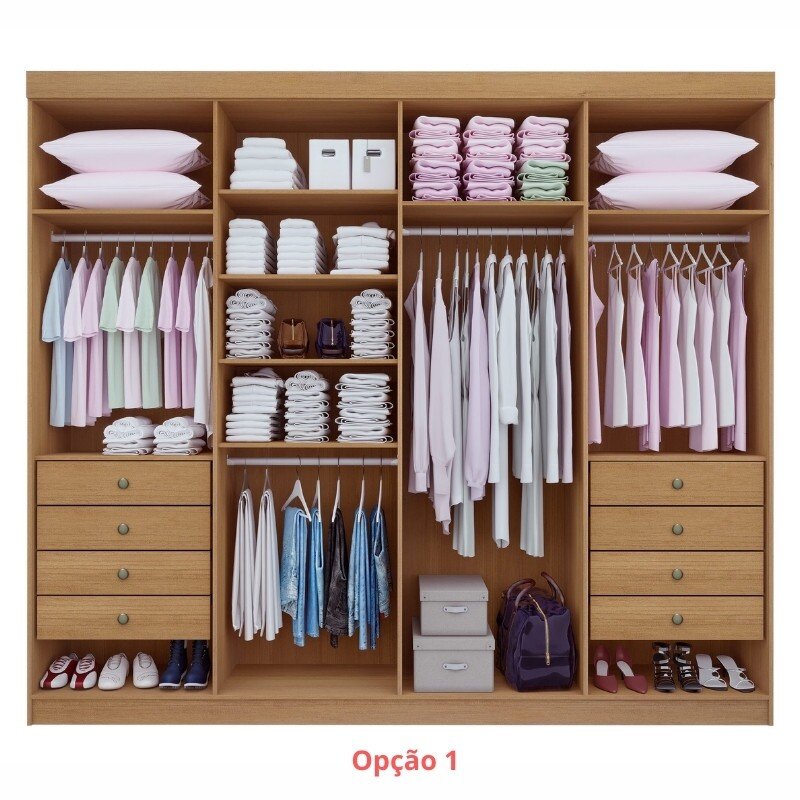 Roupeiro Casal Daymond Castanho 8 Portas 8 Gavetas 100% MDF Larg. 2.75m - D Doro - Imagem 2