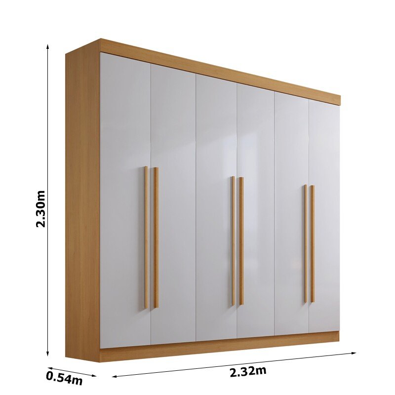 Roupeiro Monte Carlo Cinamomo/Off 6 Portas e 6 Gavetas 100% MDF Larg. 2.32m - D Doro - Imagem 3