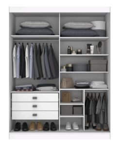 Guarda-roupa Atenas Branco 2 Portas C/ 1 Espelho 3 Gavetas 100% MDF Larg. 1.85m - D'Doro - Imagem 2