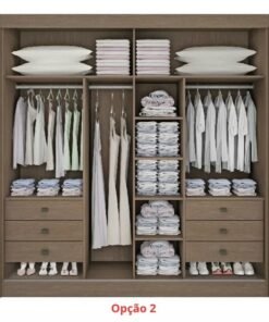 Guarda-Roupa Casal 2 Portas Titanium Ripado 100% MDF Castanho/Off White Larg. 2.20m - D Doro - Imagem 3