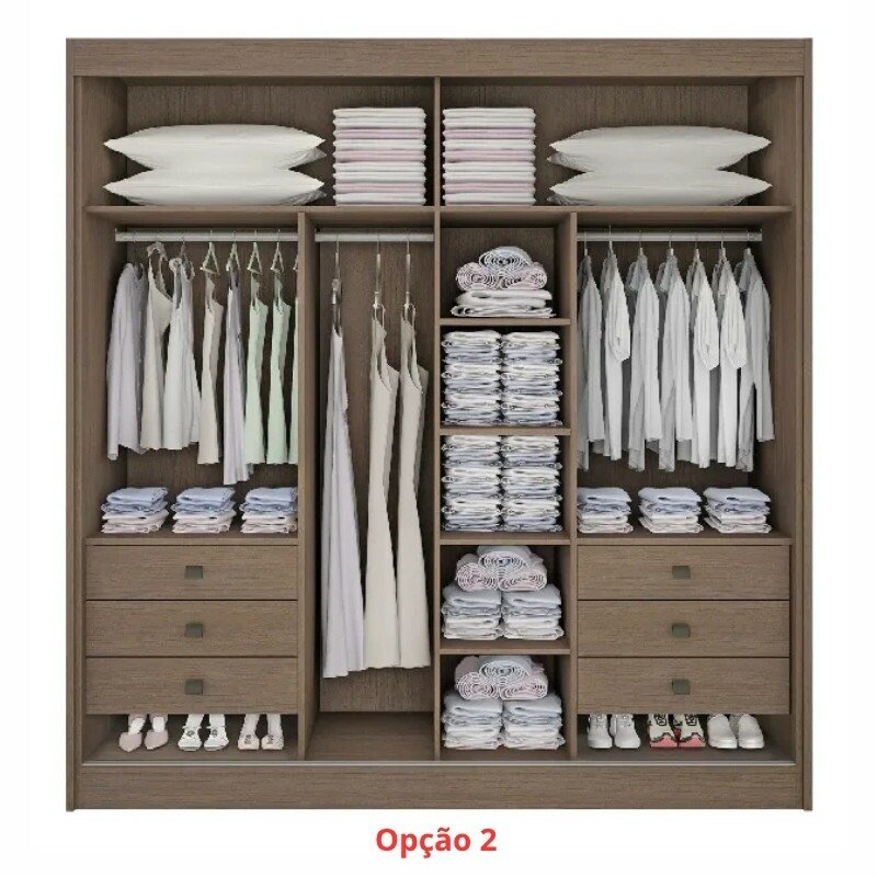 Guarda-Roupa Casal 2 Portas Titanium Ripado 100% MDF Castanho/Off White Larg. 2.20m - D Doro - Imagem 3