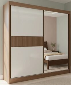 Guarda-Roupa Casal 2 Portas Titanium Ripado 100% MDF Castanho/Off White Larg. 2.20m - D Doro