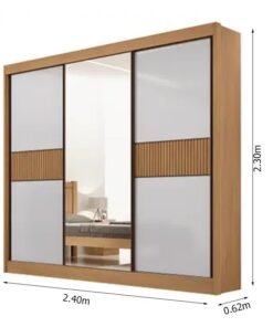 Roupeiro Casal Cristal Ripado Cinamomo/Off 3 Portas 6 Gavetas C/ 1 Espelho 100% MDF Larg. 2.42m - D Doro - Imagem 2