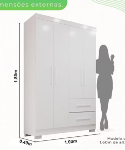 Guarda-Roupa Solteiro 4 portas Estrela Larg. 1.00m Branco Com Pés Sallêto - Imagem 3