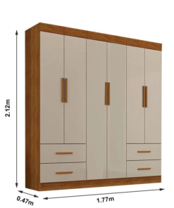 Roupeiro Verona Cinamomo/Off White 6 Portas 4 Gavetas Larg. 1.77m - Sallêto - Imagem 3