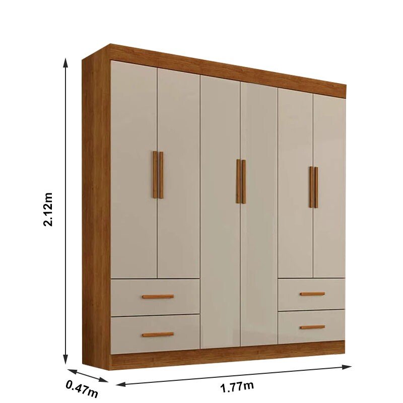 Roupeiro Verona Cinamomo/Off White 6 Portas 4 Gavetas Larg. 1.77m - Sallêto - Imagem 3