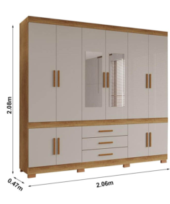 Guarda-Roupa Casal Parma Premium C/Espelho Larg. 2.06m Cinamomo/Off Com Pés Sallêto - Imagem 3
