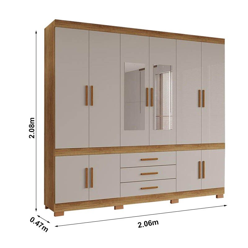 Guarda-Roupa Casal Parma Premium C/Espelho Larg. 2.06m Cinamomo/Off Com Pés Sallêto - Imagem 3