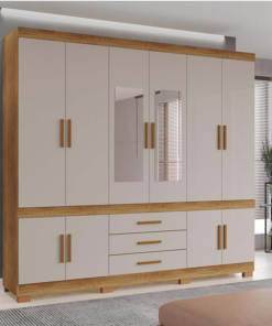 Guarda-Roupa Casal Parma Premium C/Espelho Larg. 2.06m Cinamomo/Off Com Pés Sallêto