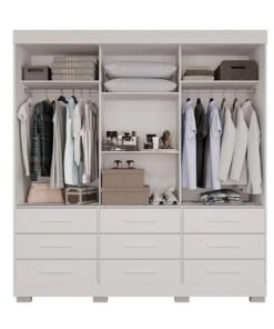 Guarda-Roupa Casal New Star 3 Portas 9 Gavetas Branco c/ 1 Espelho c/Pés Larg. 1.80m Sallêto - Imagem 2