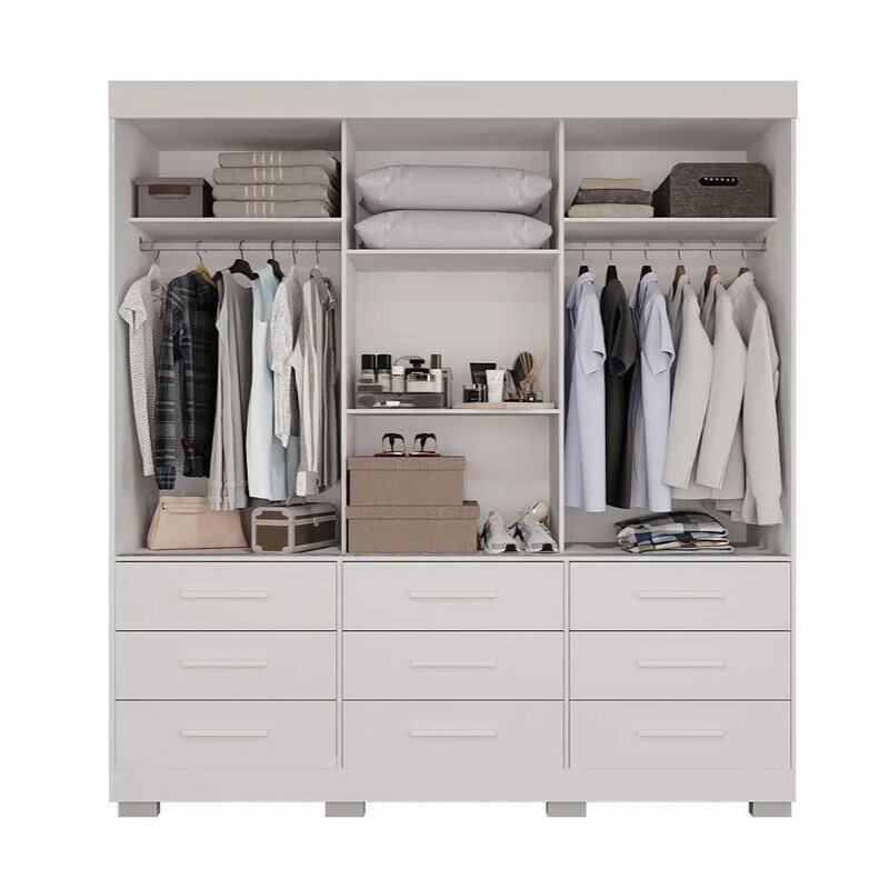 Guarda-Roupa Casal New Star 3 Portas 9 Gavetas Branco c/ 1 Espelho c/Pés Larg. 1.80m Sallêto - Imagem 2
