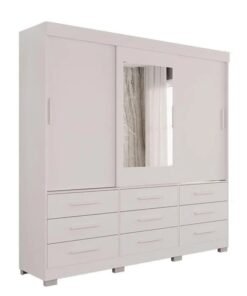 Guarda-Roupa Casal New Star 3 Portas 9 Gavetas Branco c/ 1 Espelho c/Pés Larg. 1.80m Sallêto - Imagem 3