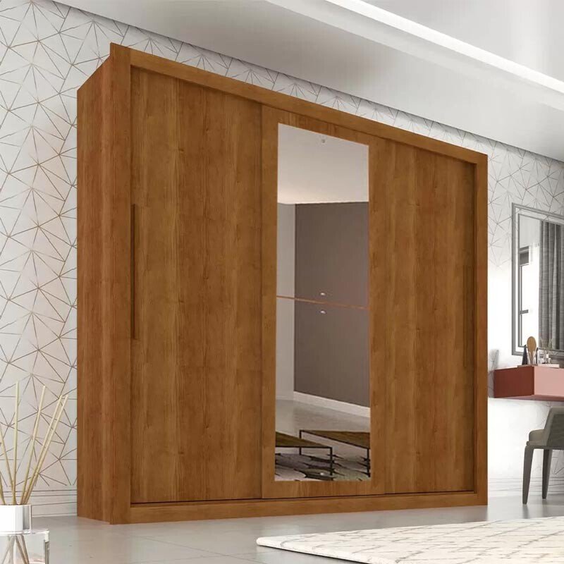 Guarda-Roupa Casal 3 Portas New Panamá c/Espelho Tóquio Cinamomo Larg. 1.85m Sallêto