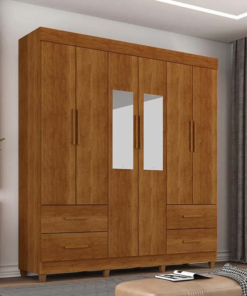 Guarda-Roupa Casal Verona 6 Portas 4 Gavetas c/Espelho Cinamomo Larg. 1.77m Com Pés Sallêto